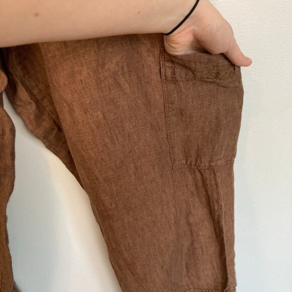 Coldwater Creek Womens 16 Brown 100% Linen Pull On Capri Pants Beachy Lagenlook - Picture 6 of 11